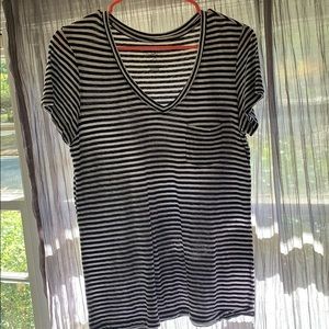 Black and White Striped V-Neck T-Shirt